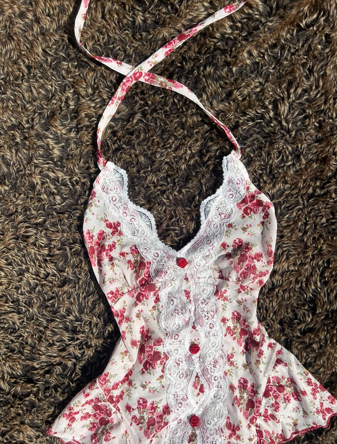 Mesh Red Floral Lace Camisole Vest Top