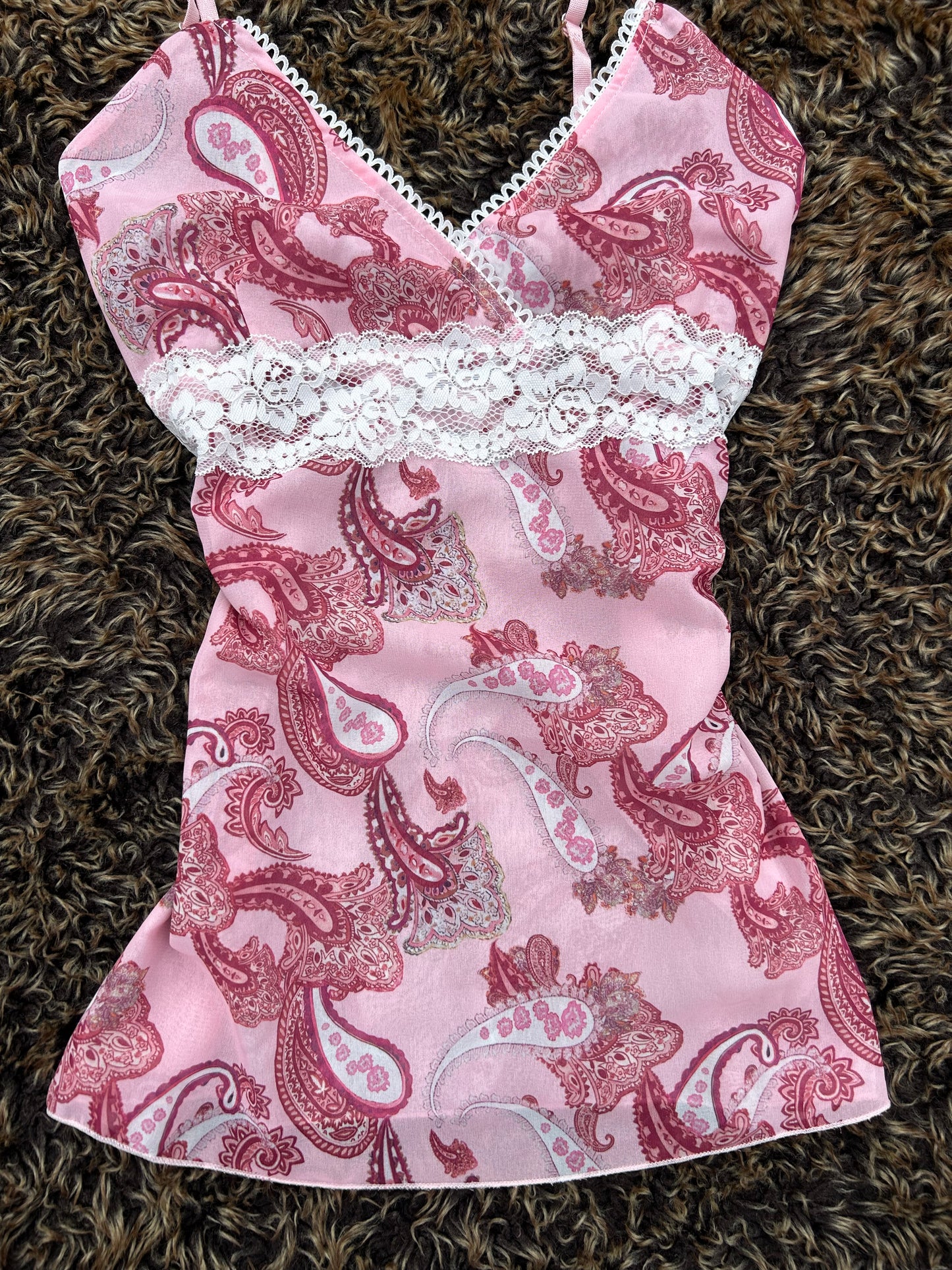 Pink Patterened Lace Camisole Vest Top