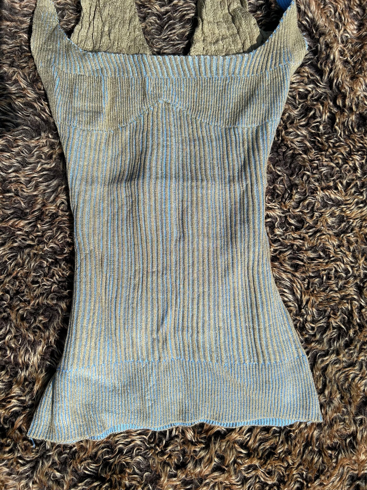Khaki & Blue Knitted Double Strap Halterneck Top