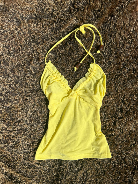 Yellow Ruffle Hem Halterneck Top