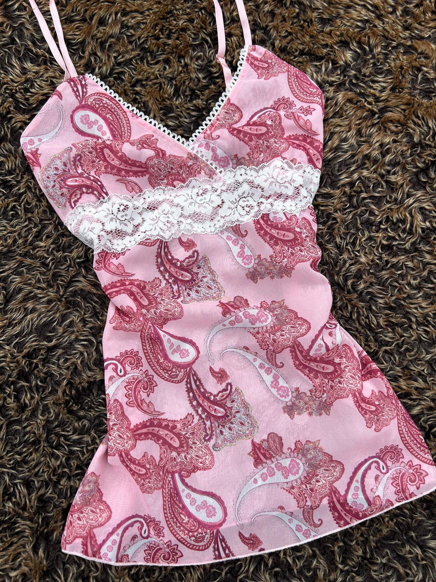 Pink Patterened Lace Camisole Vest Top
