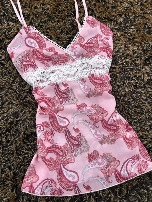 Pink Patterened Lace Camisole Vest Top