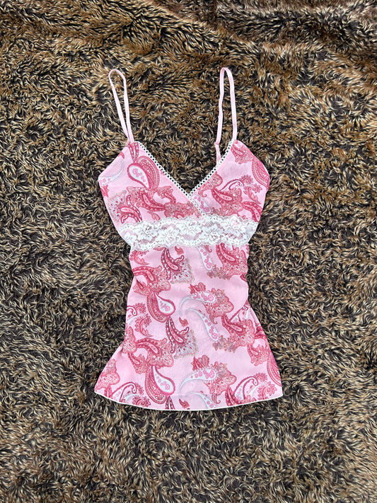 Pink Patterened Lace Camisole Vest Top