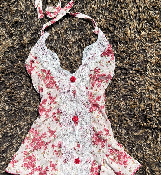 Mesh Red Floral Lace Camisole Vest Top