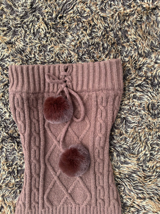 Knitted Brown Pom Pom Bandaeu Camisole Top