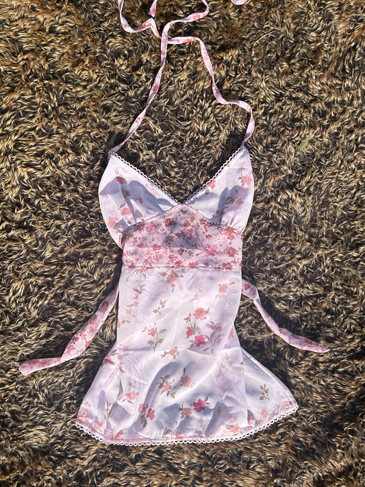 Baby Pink Rose Tie Up Back Camisole Vest Top