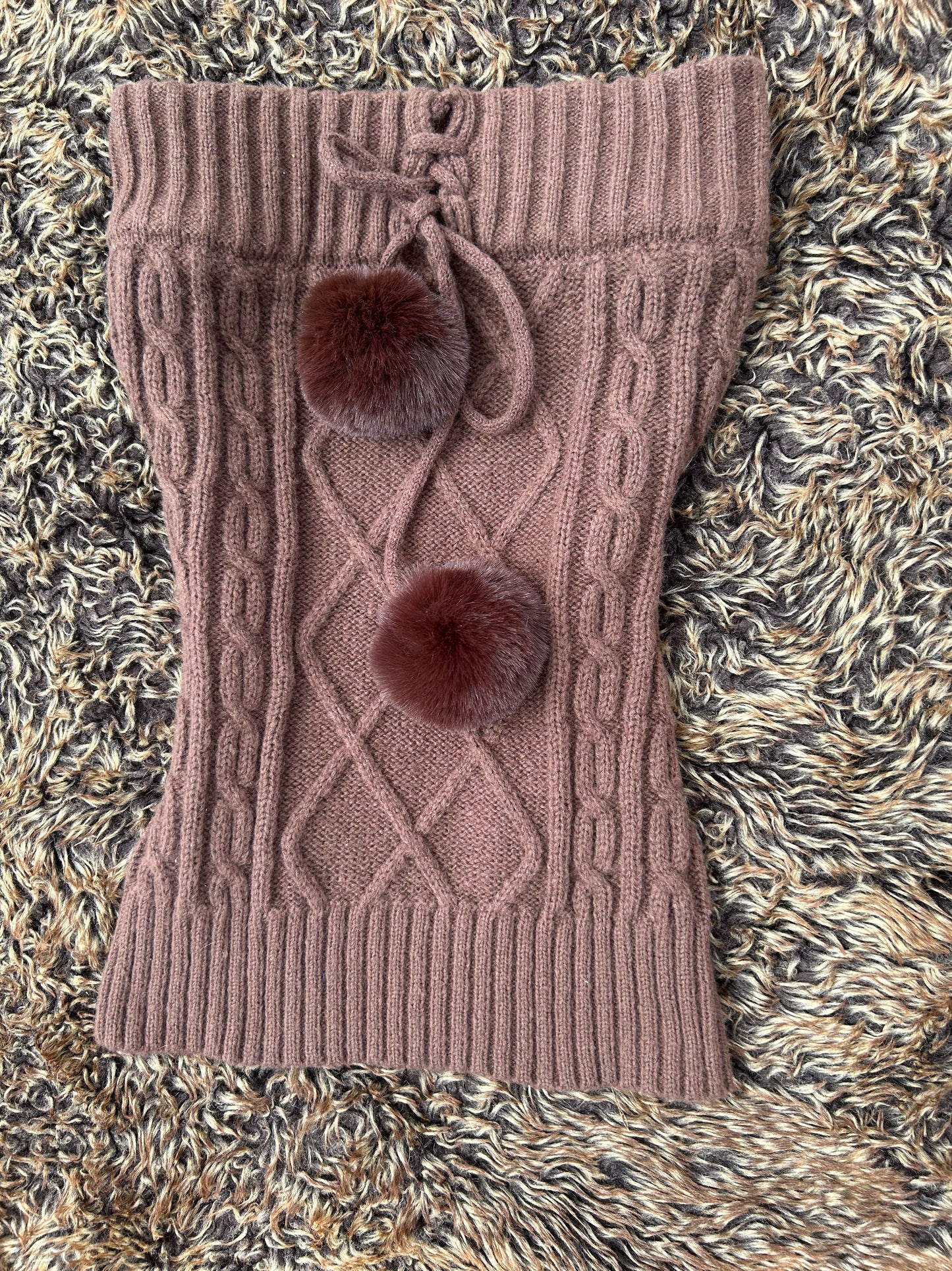 Knitted Brown Pom Pom Bandaeu Camisole Top