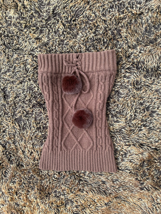 Knitted Brown Pom Pom Bandaeu Camisole Top