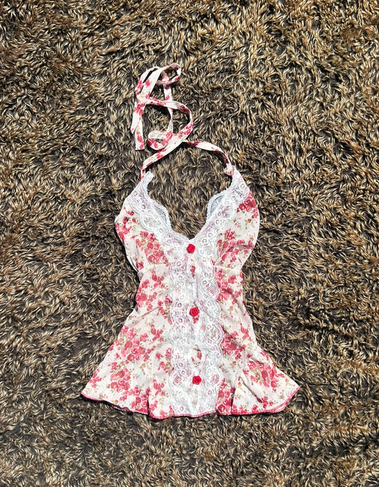 Mesh Red Floral Lace Camisole Vest Top